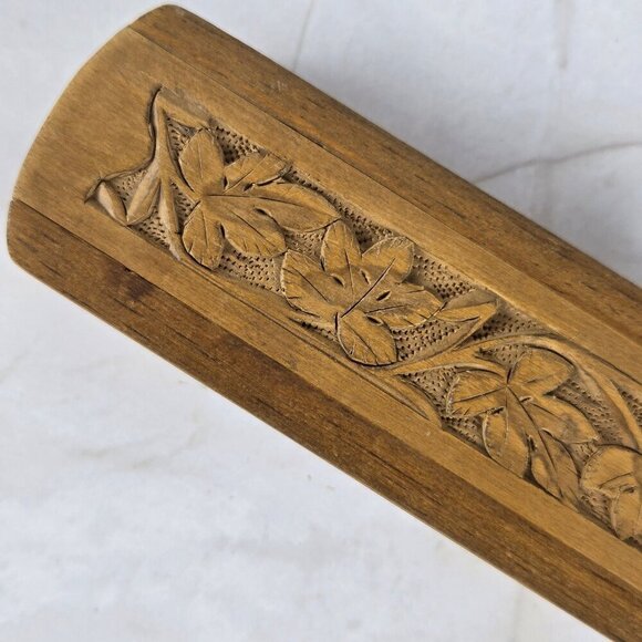 Hand Carved Wooden Incense Box with Sliding Lid Trinkets Storage Decoration - Picture 2 of 9